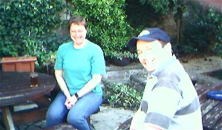 Debbie Candy and Paul Wood in the garden of Burkes Bar August 2008